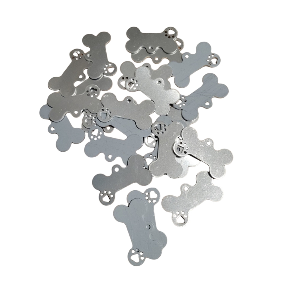 24pc Dog Bone Tag Stamping Blanks with Paw Cut Out 1"x1-3/4" Aluminum 14 Gauge